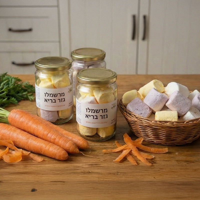 מרשמלו עשוי עשוי מגזרים וקליפות גזרים - מתוך פרויקט של חברת חדשנת מעשית עבור גזר שלוחות